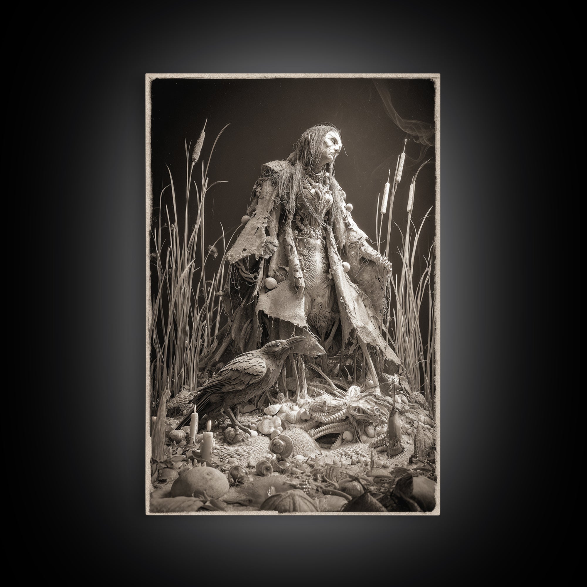 The Salt-Marsh Witch, Biomechanical Horror Art, Vertical Wall Art, Dark Halloween Decor, Canvas Print, Halloween Wall Art, Horror Wall Art