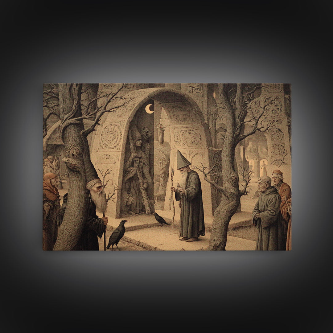 The Stone-Circle Spirit, Medieval Grotesque Art, Landscape Wall Art, Gothic Horror Wall Art, Framed Canvas Print, Halloween Wall Art