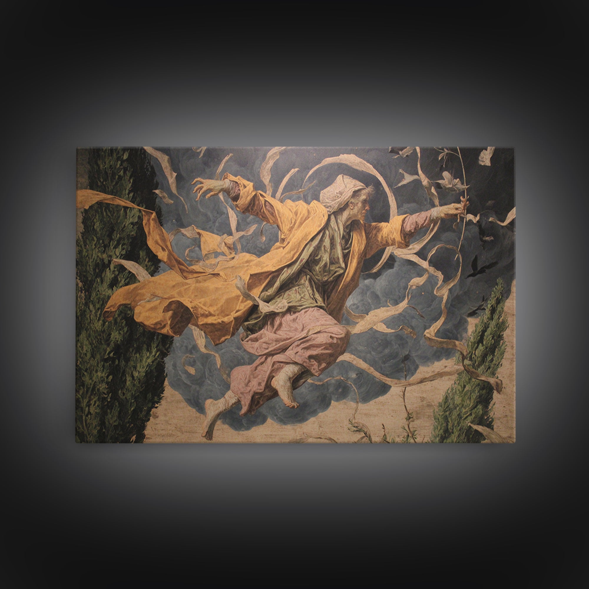 The Stone-Circle Spirit, Dark Renaissance Art, Landscape Wall Art, Macabre Wall Art, Framed Canvas Print, Halloween Wall Art