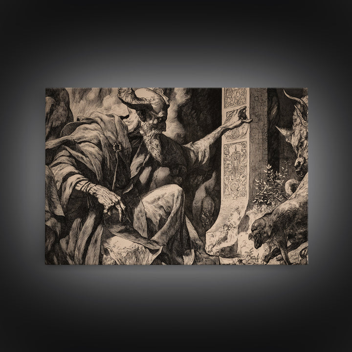 The Stone-Circle Spirit, Renaissance Engraving Art, Landscape Wall Art, Macabre Wall Art, Canvas Print, Halloween Wall Art