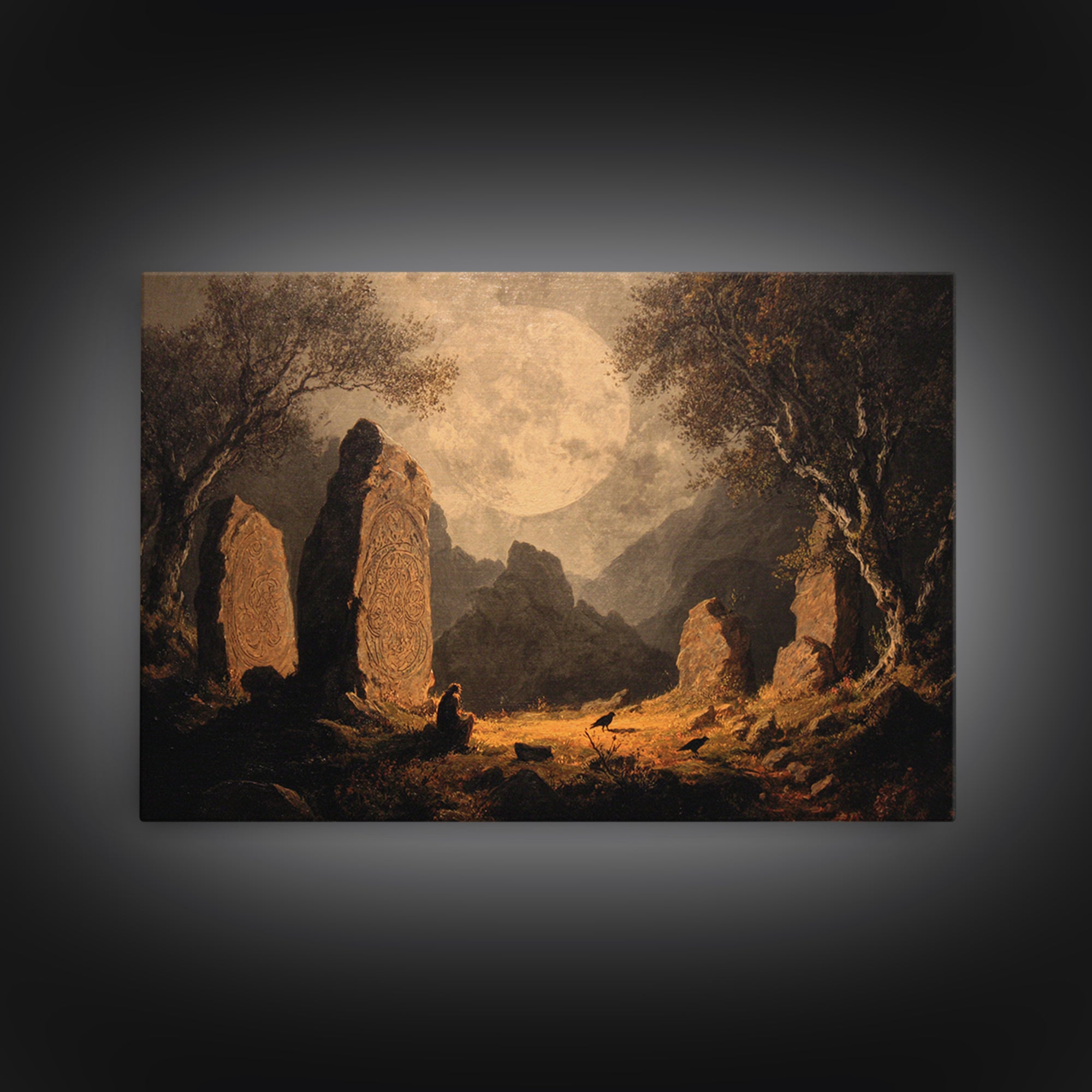 The Stone-Circle Spirit, Baroque Witchcraft Art, Landscape Wall Art, Gothic Horror Wall Art, Framed Canvas Print, Halloween Wall Art