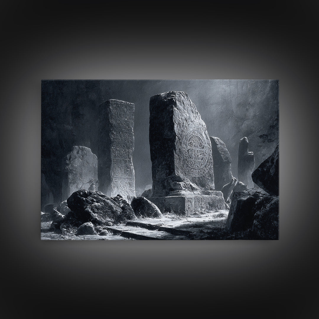 The Stone-Circle Spirit, Architectural Etching Art, Landscape Wall Art, Dark Fantasy Wall Art, Canvas Print