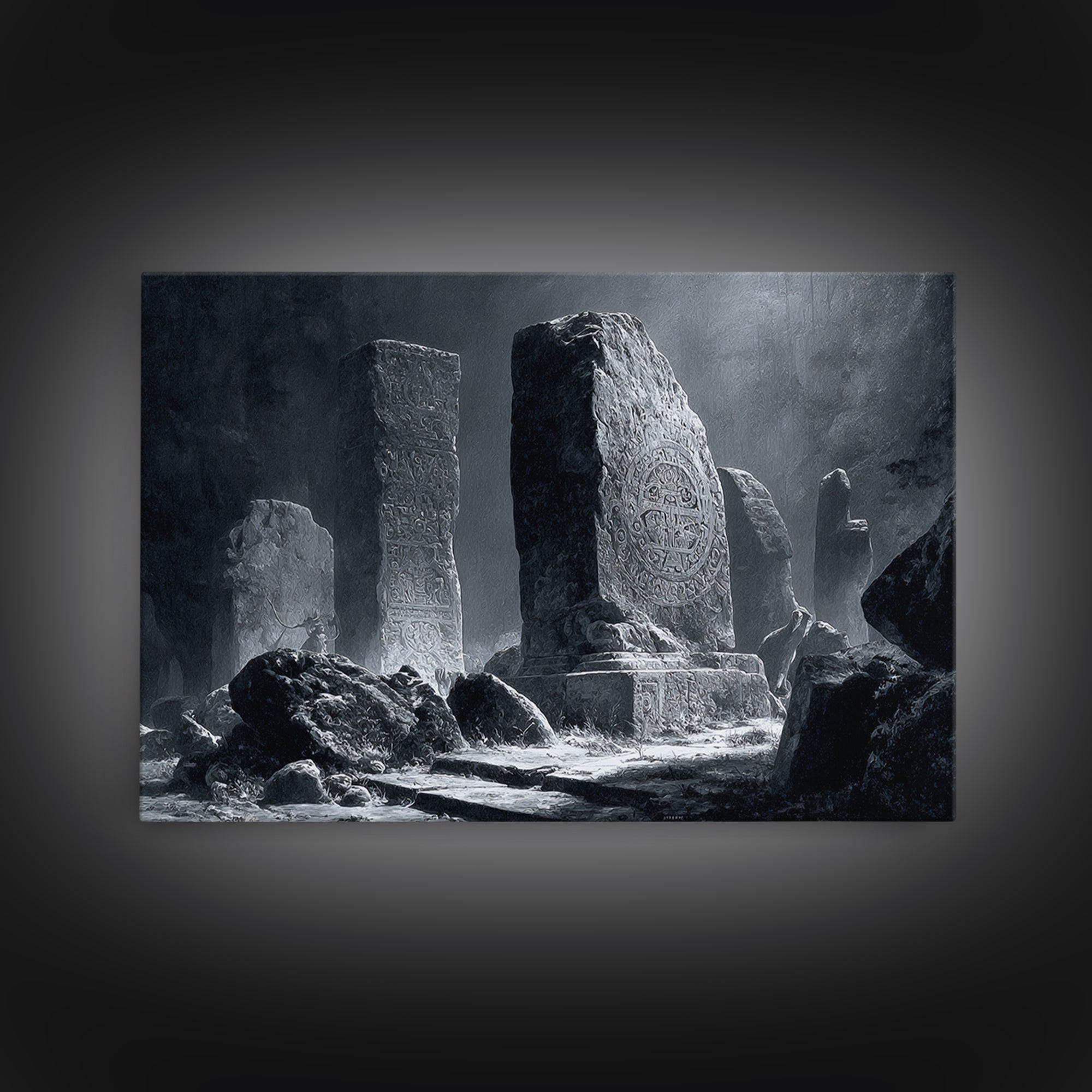 The Stone-Circle Spirit, Architectural Etching Art, Landscape Wall Art, Dark Fantasy Wall Art, Canvas Print
