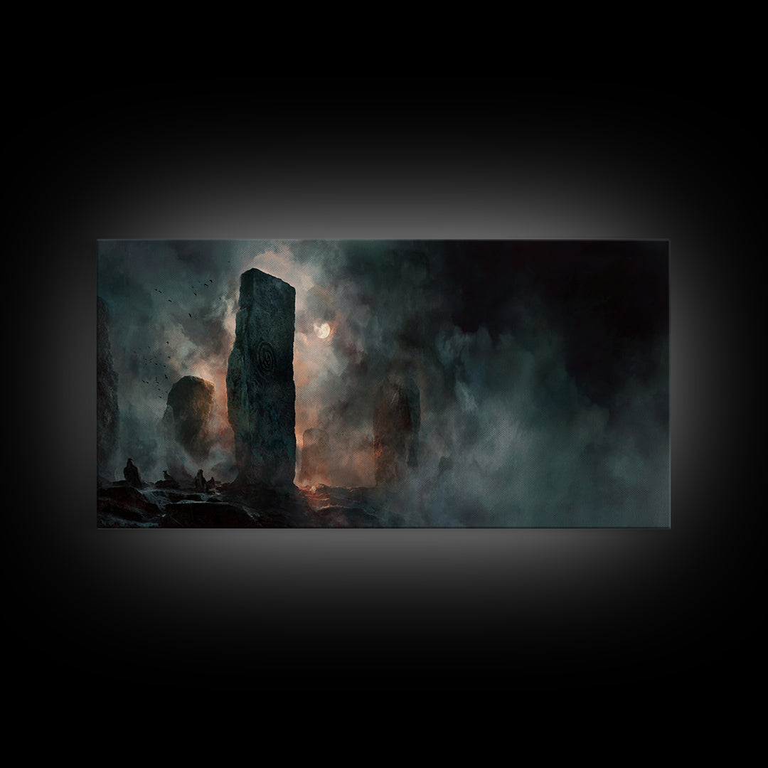 The Stone-Circle Spirit, Apocalyptic Romantic Art, Wide Panoramic Art, Gothic Horror Wall Art, Canvas Print, Halloween Wall Art