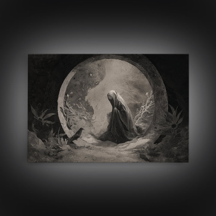The Stone-Circle Spirit, Symbolist Dream Art, Landscape Wall Art, Gothic Horror Wall Art, Canvas Print, Halloween Wall Art