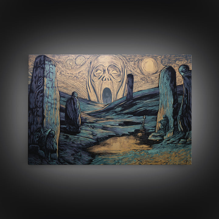 The Stone-Circle Spirit, Expressionist Gothic Art, Landscape Wall Art, Macabre Wall Art, Canvas Print, Halloween Wall Art