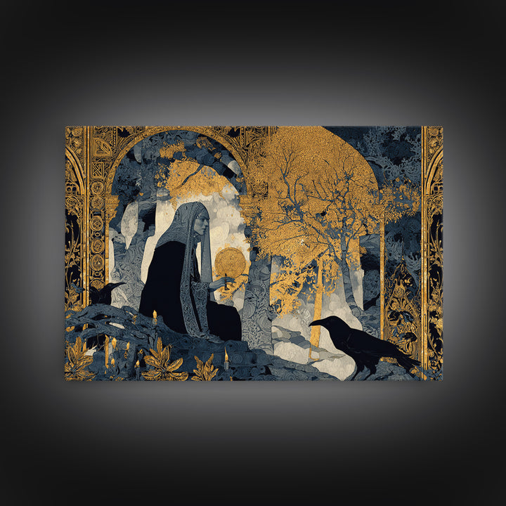 The Stone-Circle Spirit, Stained Glass Gothic Art, Landscape Wall Art, Dark Fantasy Wall Art, Framed Canvas Print, Halloween Wall Art