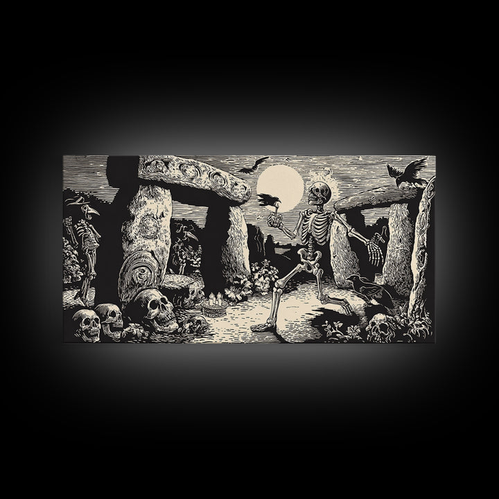 The Stone-Circle Spirit, Macabre Folk Print Art, Wide Panoramic Art, Gothic Horror Wall Art, Framed Canvas Print