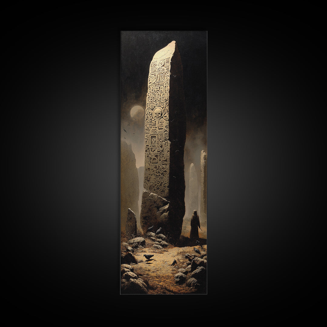 The Stone-Circle Spirit, Surreal Apocalyptic Art, Tall Narrow Wall Art, Dark Fantasy Wall Art, Framed Canvas Print