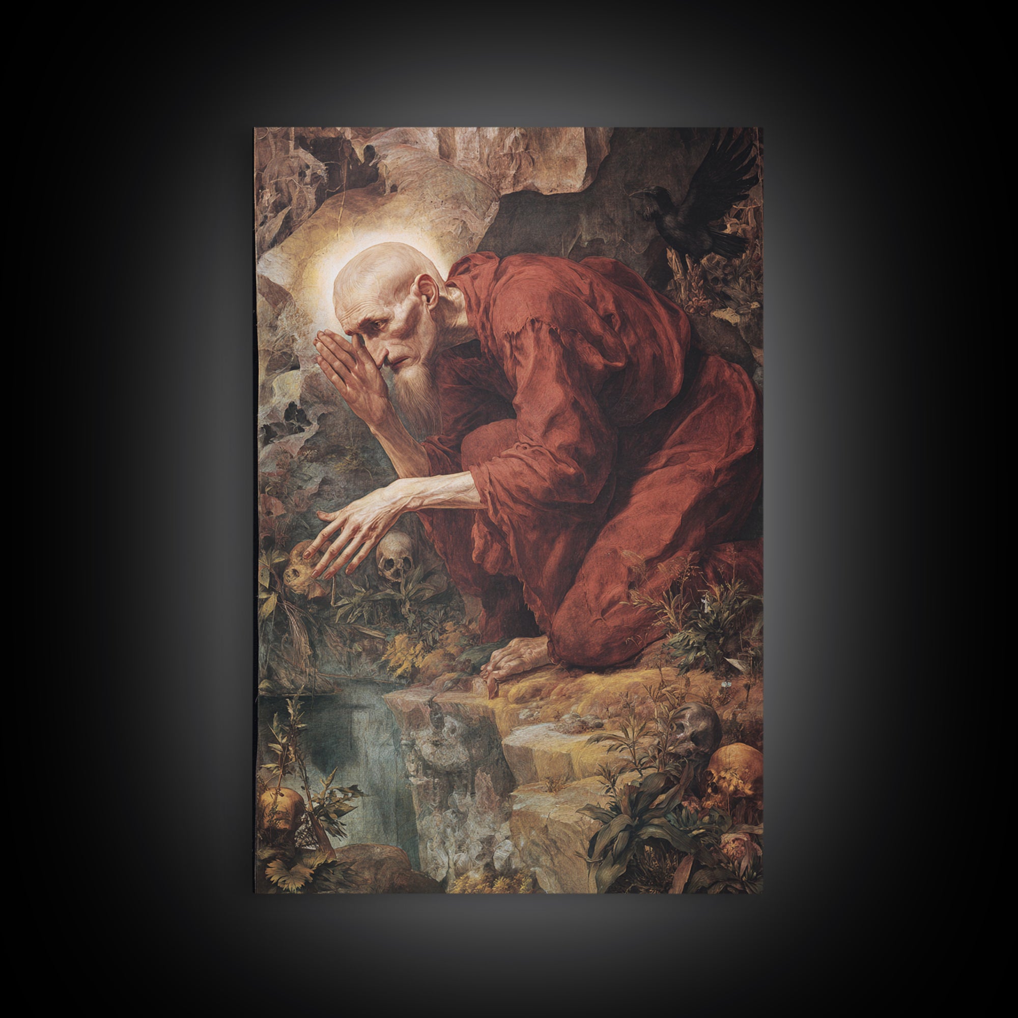 The Cave Oracle, Dark Renaissance Art, Vertical Wall Art, Gothic Horror Wall Art, Canvas Print, Halloween Wall Art