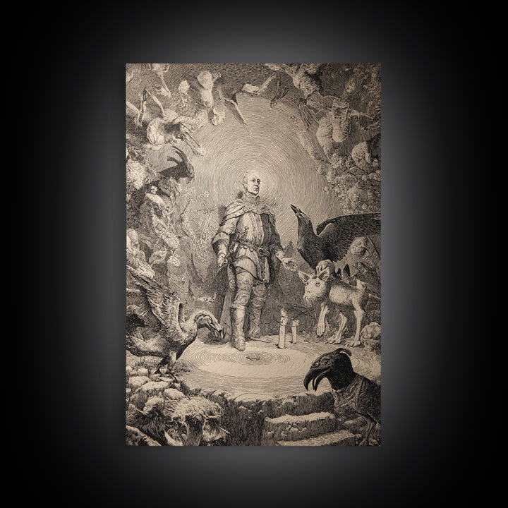 The Cave Oracle, Renaissance Engraving Art, Vertical Wall Art, Macabre Wall Art, Canvas Print, Halloween Wall Art, Dark Fantasy Art