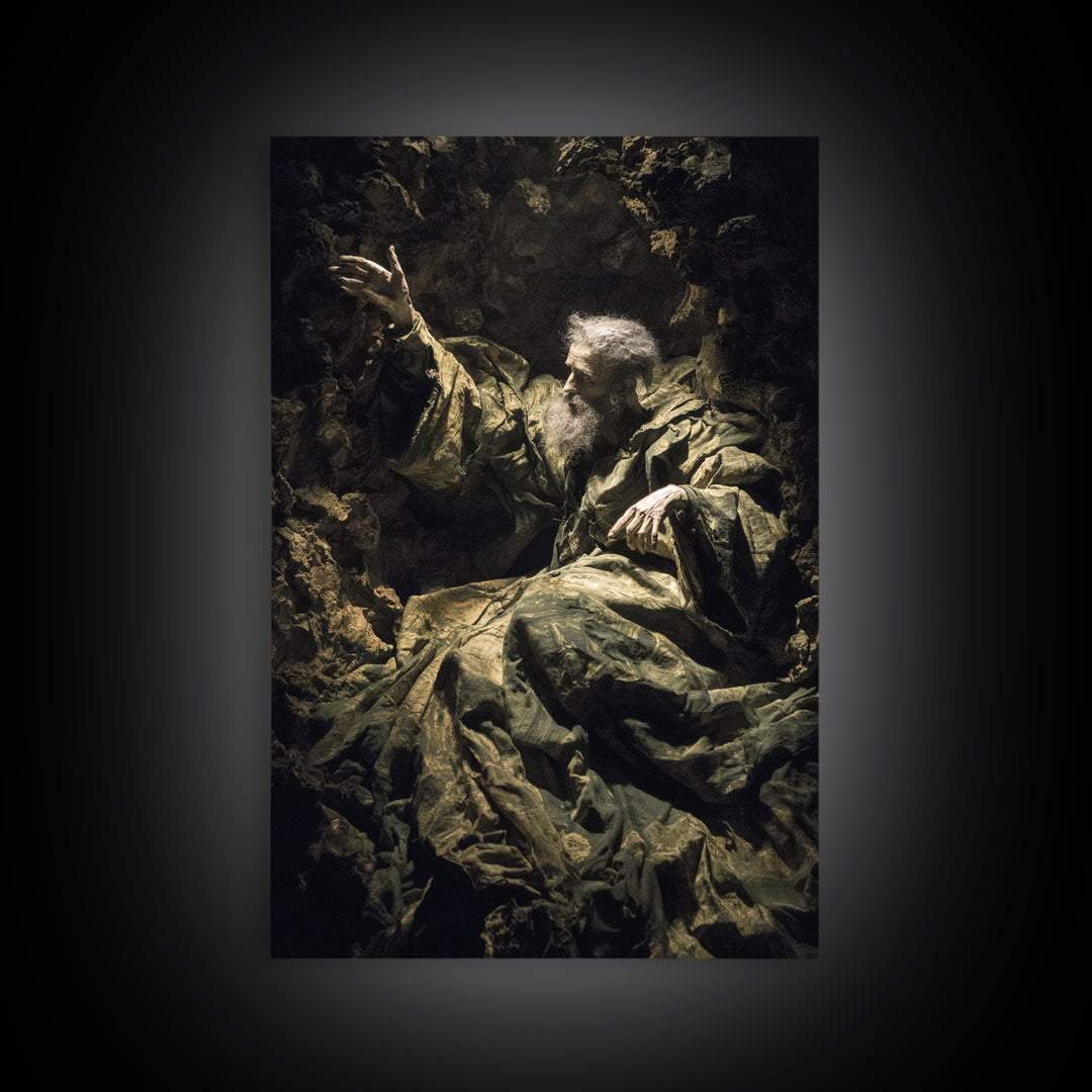 The Cave Oracle, Baroque Witchcraft Art, Vertical Wall Art, Macabre Wall Art, Framed Canvas Print, Halloween Wall Art