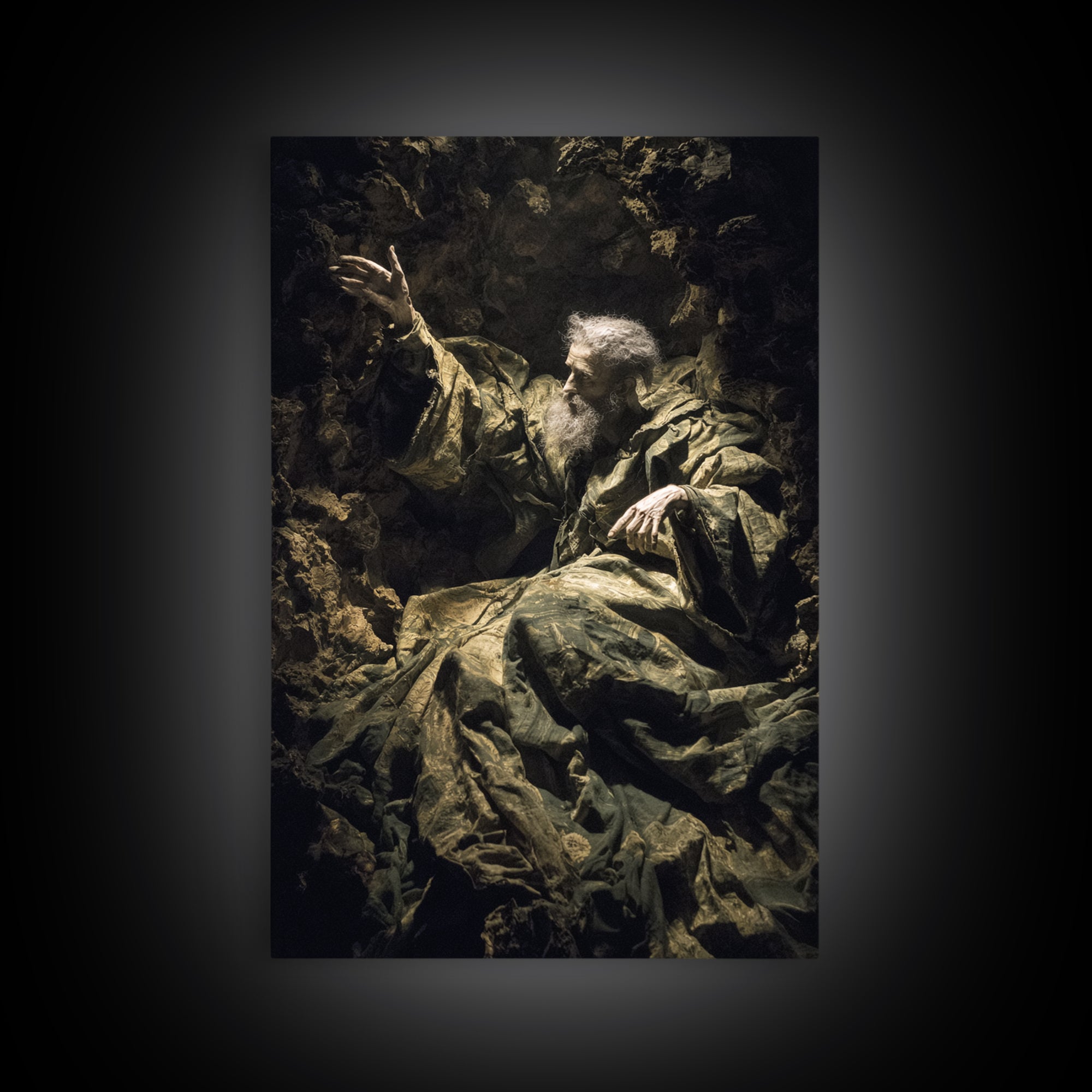 The Cave Oracle, Baroque Witchcraft Art, Vertical Wall Art, Macabre Wall Art, Framed Canvas Print, Halloween Wall Art
