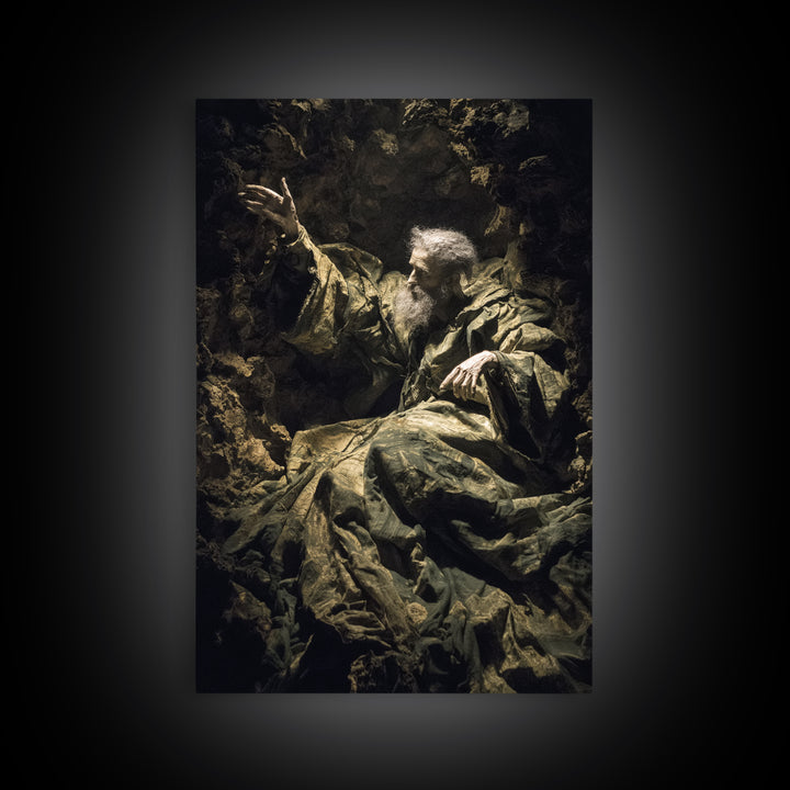 The Cave Oracle, Baroque Witchcraft Art, Vertical Wall Art, Macabre Wall Art, Framed Canvas Print, Halloween Wall Art