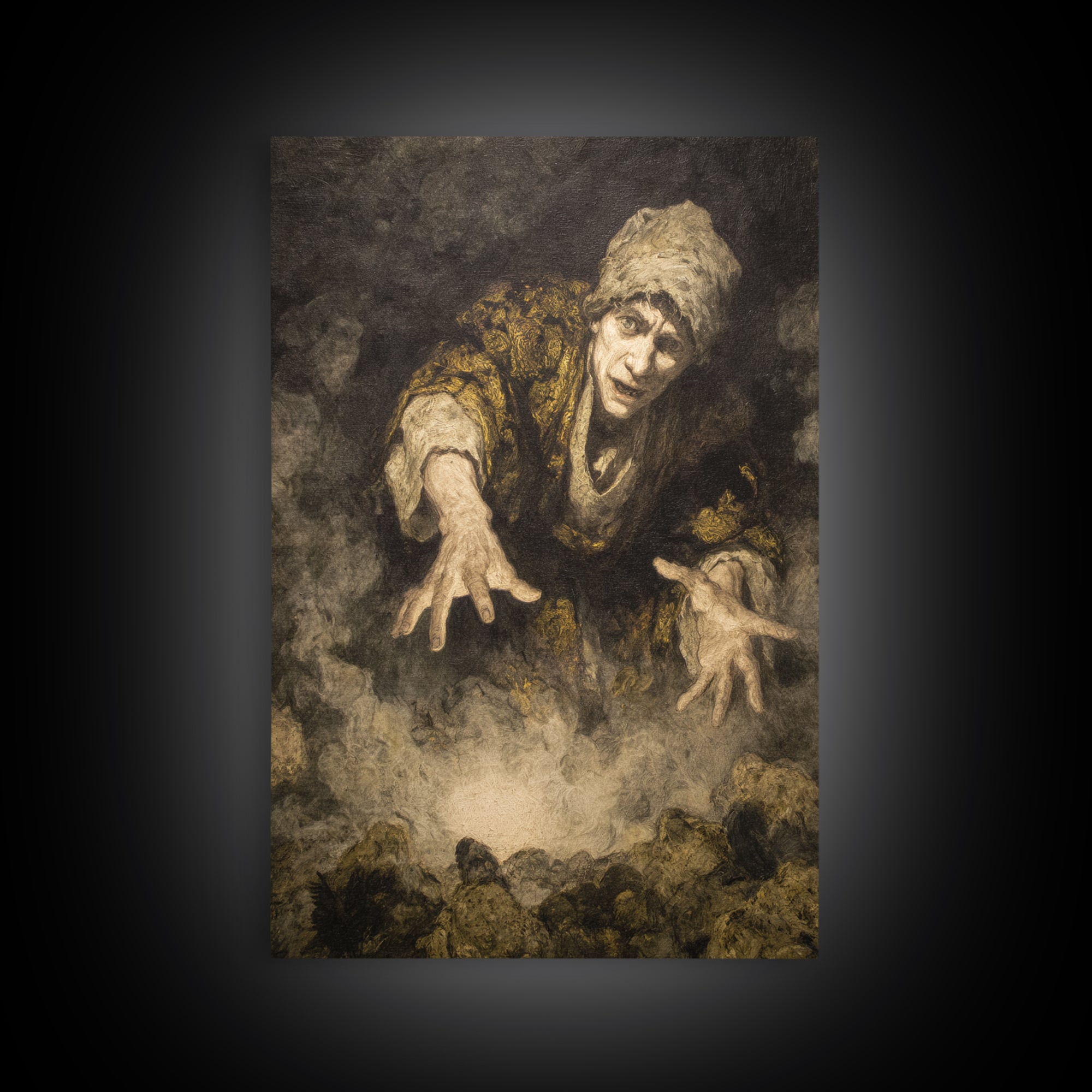 The Cave Oracle, Dark Romantic Horror Art, Vertical Wall Art, Dark Fantasy Wall Art, Canvas Print, Halloween Wall Art, Halloween Decor