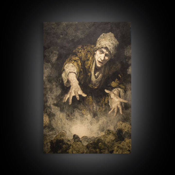 The Cave Oracle, Dark Romantic Horror Art, Vertical Wall Art, Dark Fantasy Wall Art, Canvas Print, Halloween Wall Art, Halloween Decor