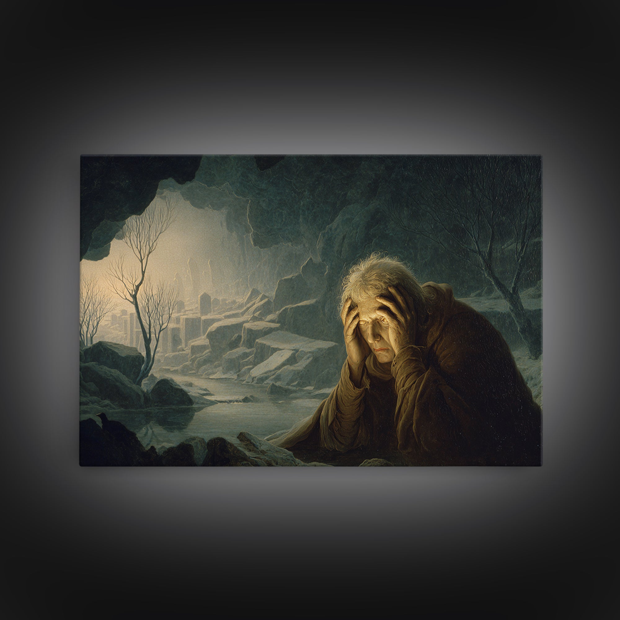 The Cave Oracle, Romantic Gothic Landscape, Landscape Wall Art, Gothic Horror Wall Art, Framed Canvas Print, Halloween Wall Art