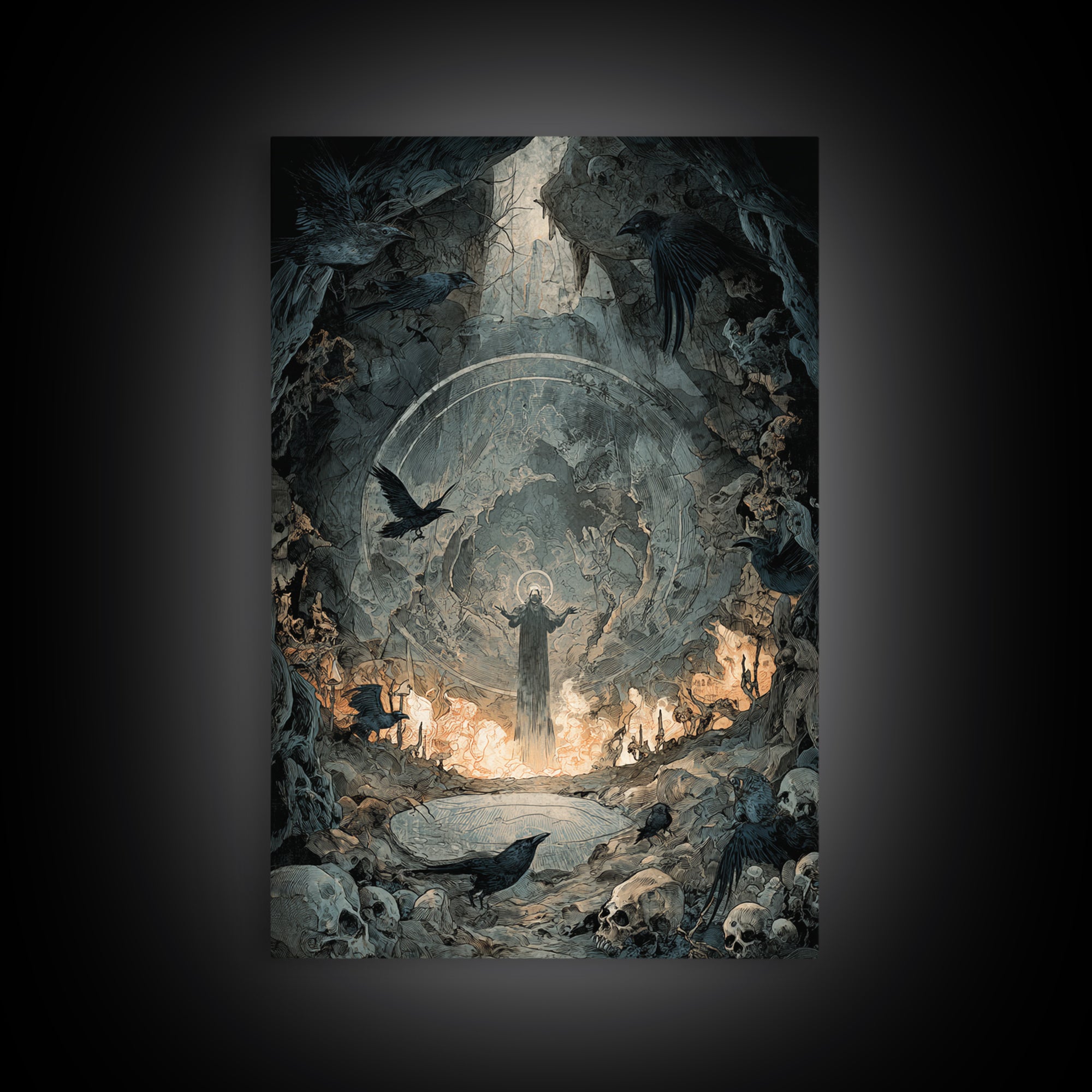 The Cave Oracle, Decadent Gothic Art, Vertical Wall Art, Macabre Wall Art, Canvas Print, Halloween Wall Art, Halloween Decor