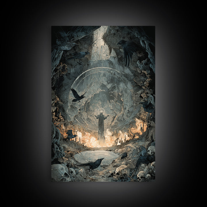 The Cave Oracle, Decadent Gothic Art, Vertical Wall Art, Macabre Wall Art, Canvas Print, Halloween Wall Art, Halloween Decor