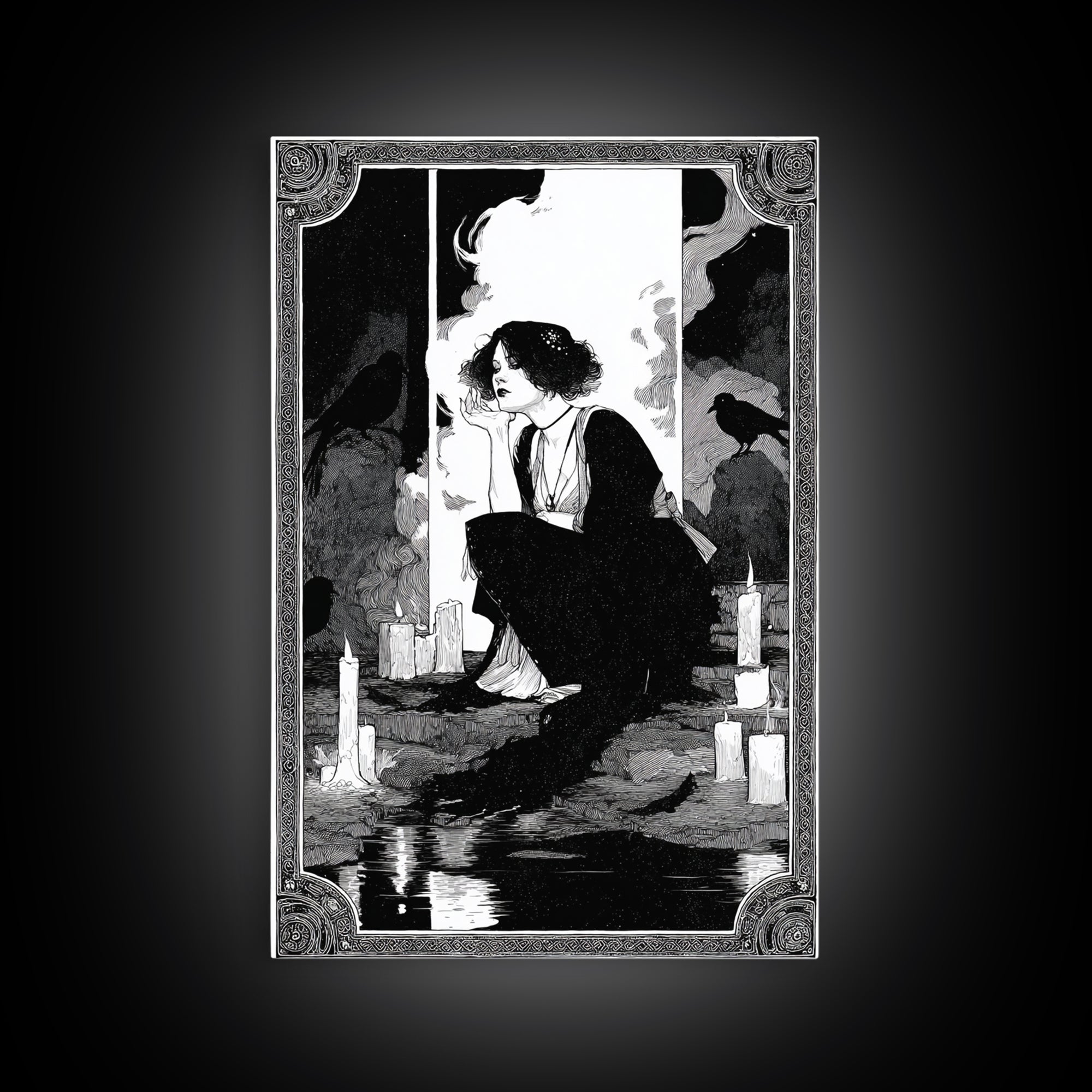 The Cave Oracle, Decadent Line Art, Vertical Wall Art, Gothic Horror Wall Art, Canvas Print, Halloween Wall Art