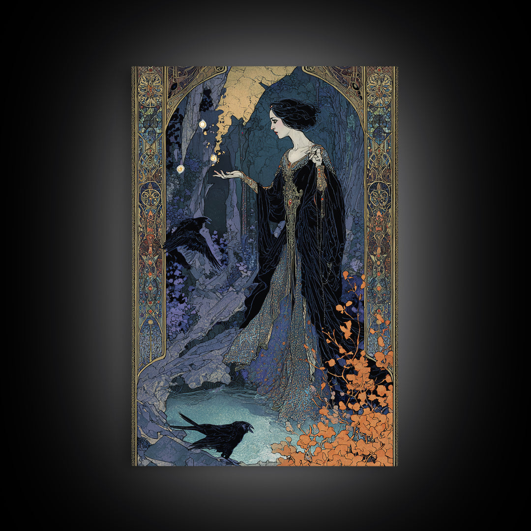 The Cave Oracle, Stained Glass Gothic Art, Vertical Wall Art, Dark Fantasy Wall Art, Canvas Print, Halloween Wall Art, Statement Wall Art
