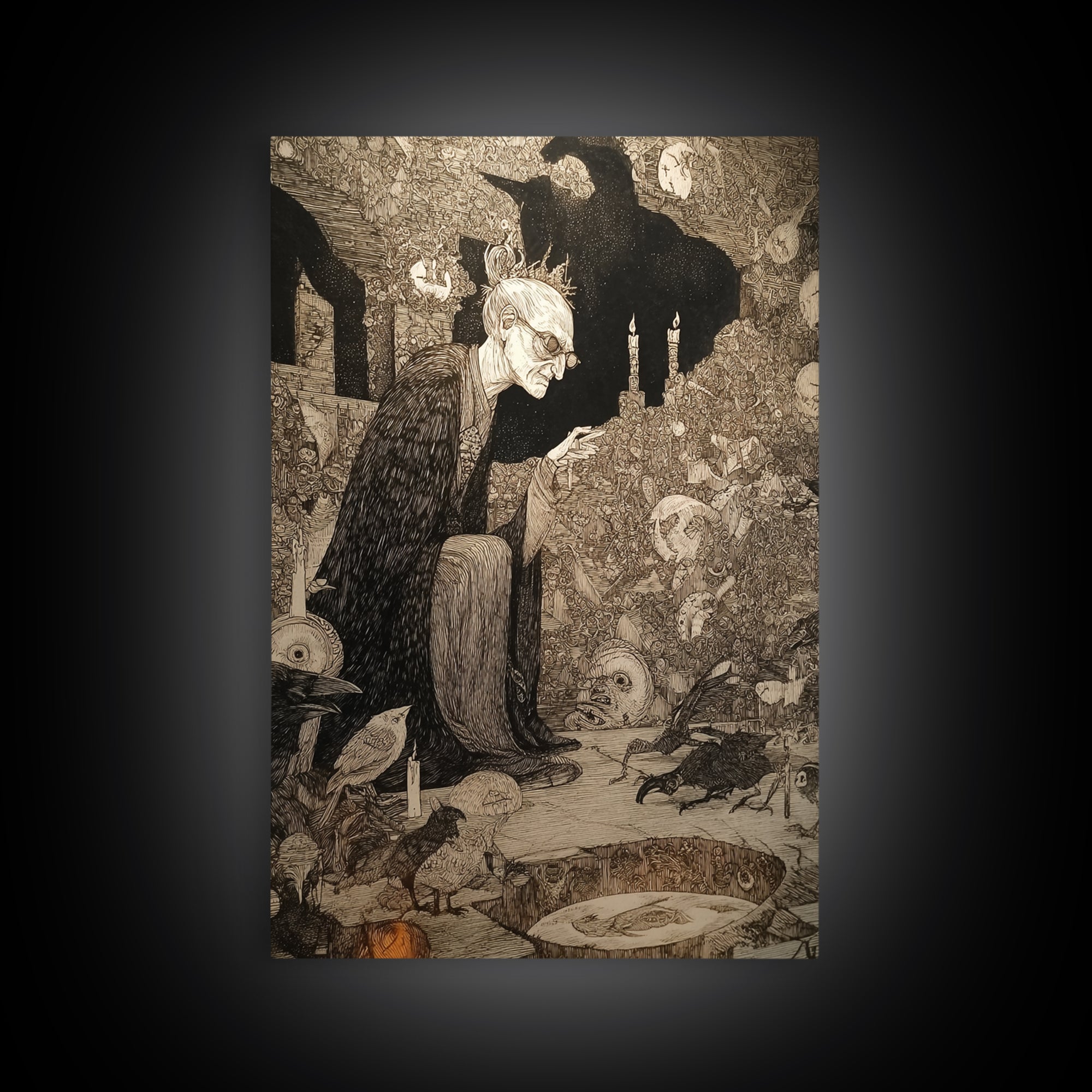 The Cave Oracle, Victorian Macabre Art, Vertical Wall Art, Dark Halloween Decor, Canvas Print, Halloween Wall Art, Macabre Wall Art