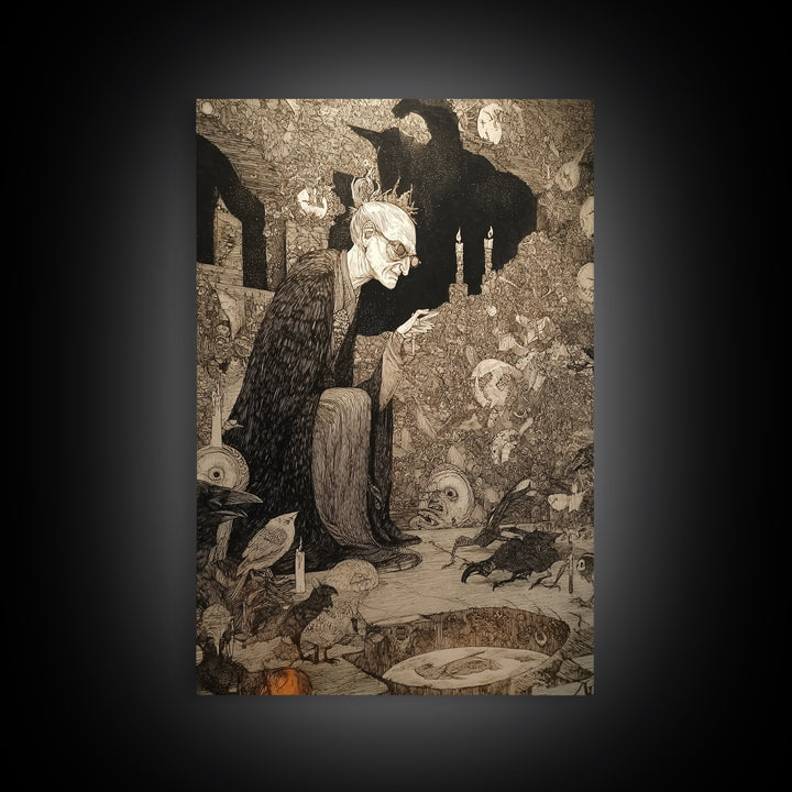 The Cave Oracle, Victorian Macabre Art, Vertical Wall Art, Dark Halloween Decor, Canvas Print, Halloween Wall Art, Macabre Wall Art