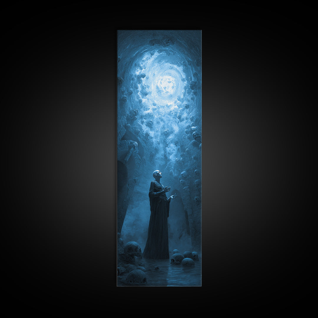 The Cave Oracle, Surreal Apocalyptic Art, Tall Narrow Wall Art, Dark Halloween Decor, Canvas Print, Halloween Wall Art