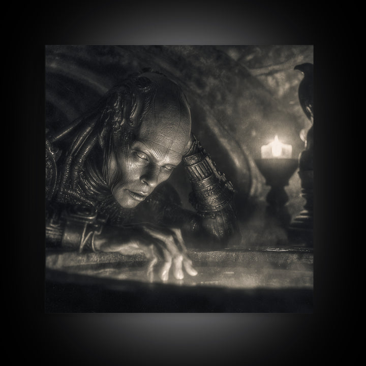 The Cave Oracle, Biomechanical Horror Art, Square Wall Art, Dark Fantasy Wall Art, Canvas Print, Halloween Wall Art, Halloween Decor
