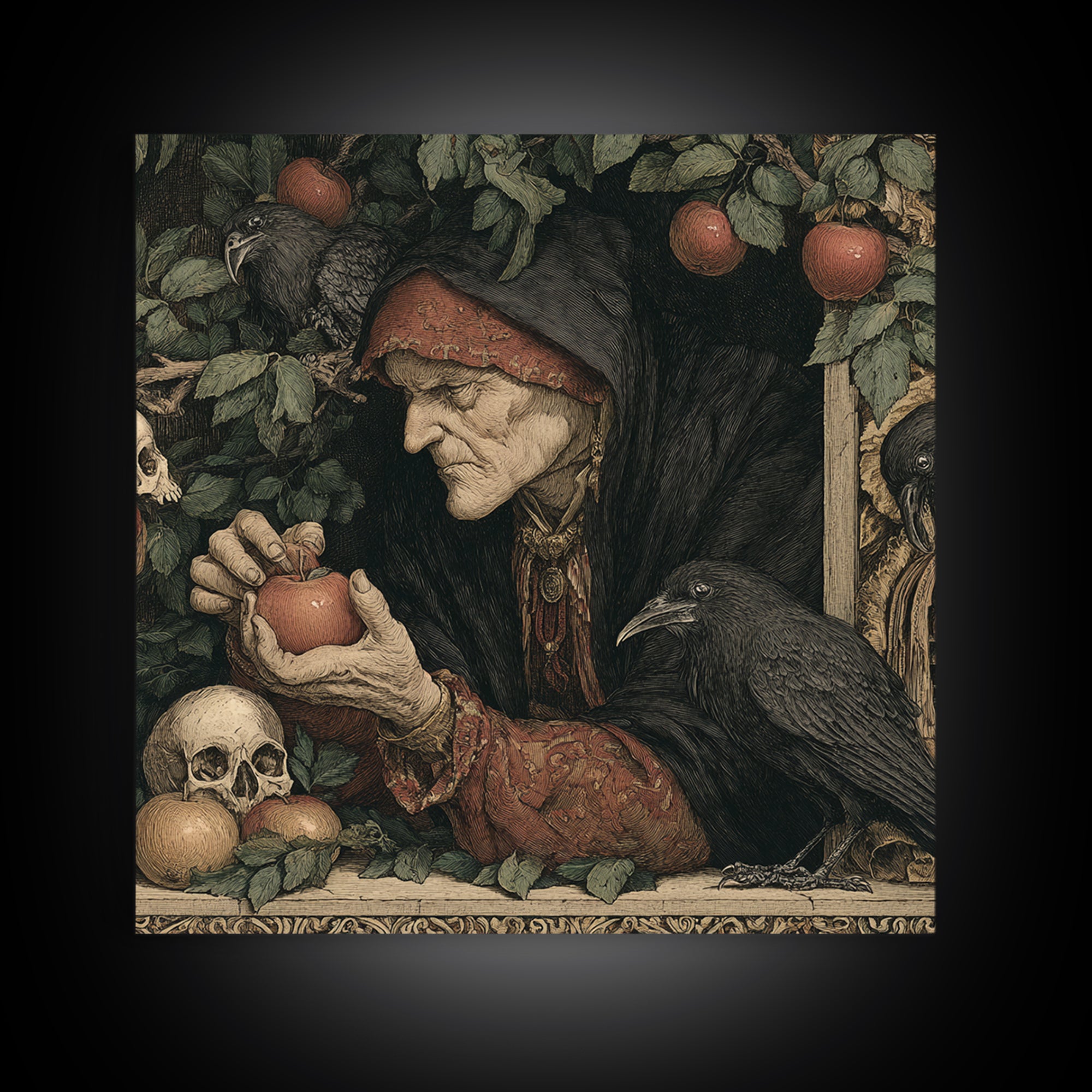 The Orchard Hag, Danse Macabre Art, Square Wall Art, Macabre Wall Art, Framed Canvas Print, Halloween Wall Art