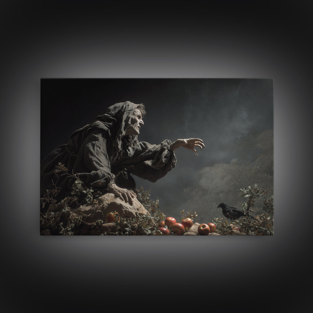 The Orchard Hag, Baroque Witchcraft Art, Landscape Wall Art, Gothic Horror Wall Art, Framed Canvas Print, Halloween Wall Art