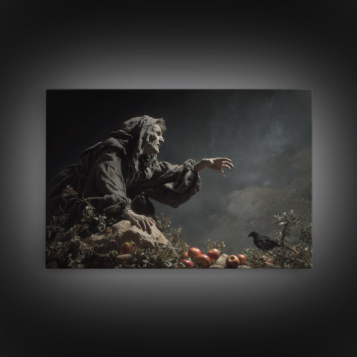 The Orchard Hag, Baroque Witchcraft Art, Landscape Wall Art, Gothic Horror Wall Art, Framed Canvas Print, Halloween Wall Art