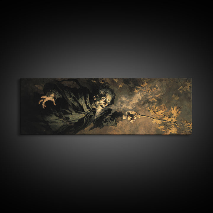 The Orchard Hag, Dark Romantic Horror Art, Extra Wide Wall Art, Dark Fantasy Wall Art, Framed Canvas Print, Halloween Wall Art