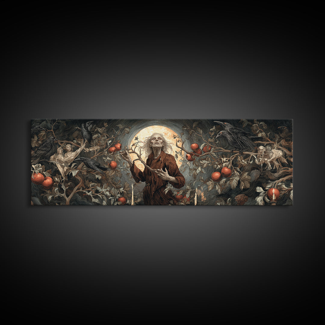 The Orchard Hag, Visionary Gothic Art, Extra Wide Wall Art, Dark Fantasy Wall Art, Framed Canvas Print, Halloween Wall Art