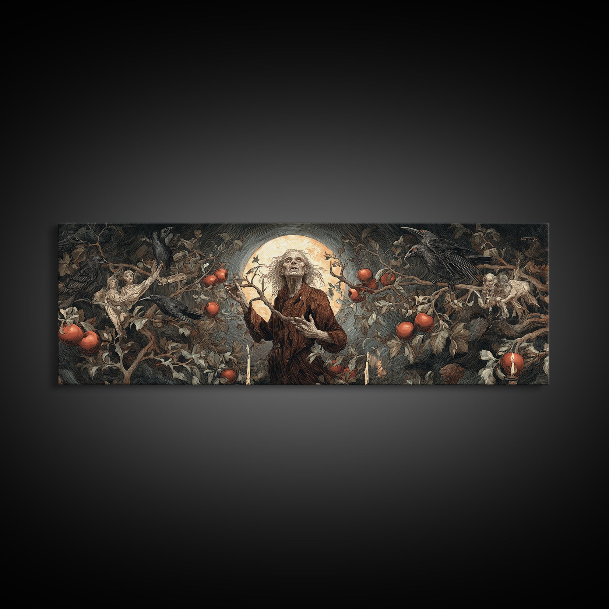 The Orchard Hag, Visionary Gothic Art, Extra Wide Wall Art, Dark Fantasy Wall Art, Framed Canvas Print, Halloween Wall Art