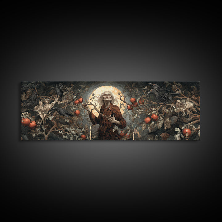 The Orchard Hag, Visionary Gothic Art, Extra Wide Wall Art, Dark Fantasy Wall Art, Framed Canvas Print, Halloween Wall Art