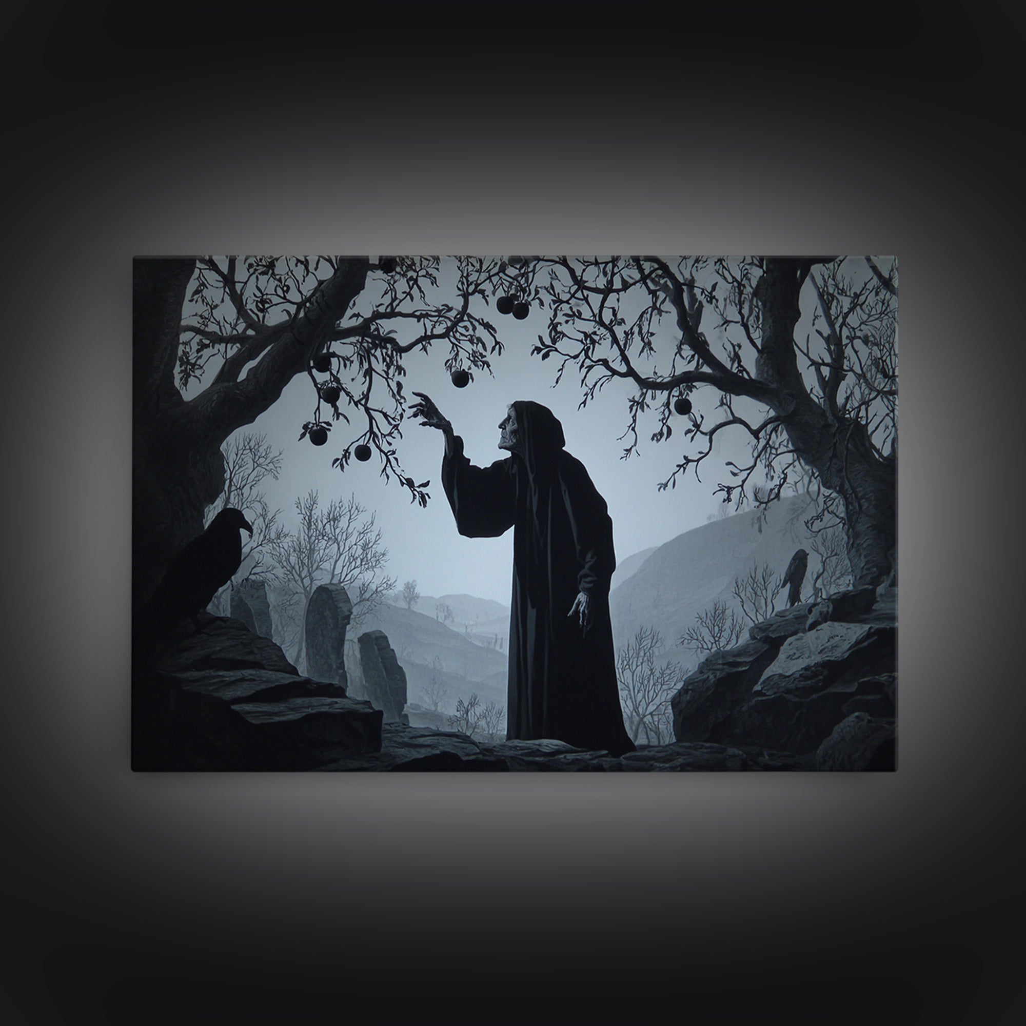 The Orchard Hag, Romantic Gothic Landscape, Landscape Wall Art, Dark Fantasy Wall Art, Canvas Print, Halloween Wall Art