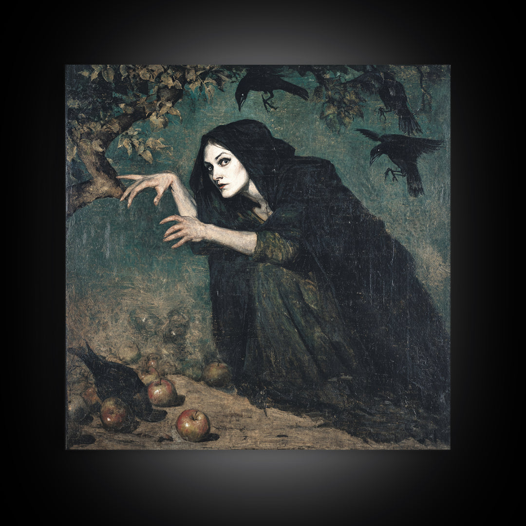The Orchard Hag, Dark Symbolist Art, Square Wall Art, Macabre Wall Art, Framed Canvas Print, Halloween Wall Art