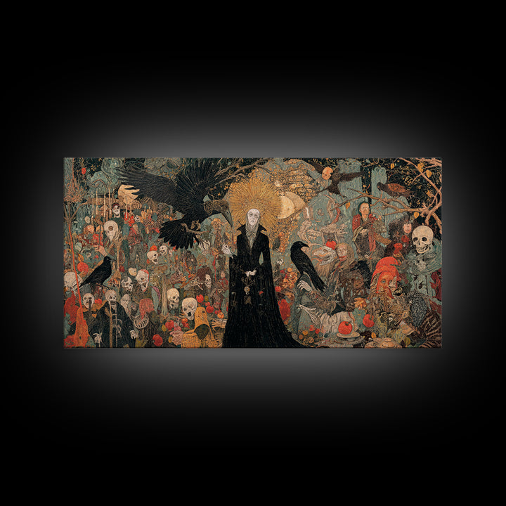 The Orchard Hag, Grotesque Carnival Art, Wide Panoramic Art, Macabre Wall Art, Framed Canvas Print, Halloween Wall Art, Dark Fantasy Art