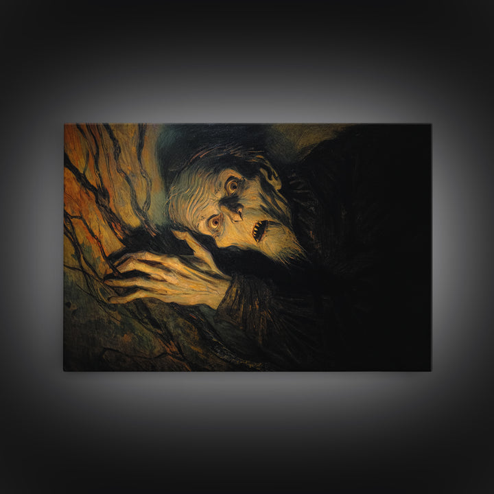 The Orchard Hag, Expressionist Gothic Art, Landscape Wall Art, Macabre Wall Art, Framed Canvas Print, Halloween Wall Art, Gothic Home Decor