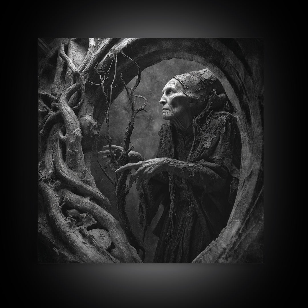 The Orchard Hag, Biomechanical Horror Art, Square Wall Art, Dark Halloween Decor, Canvas Print, Halloween Wall Art, Statement Wall Art