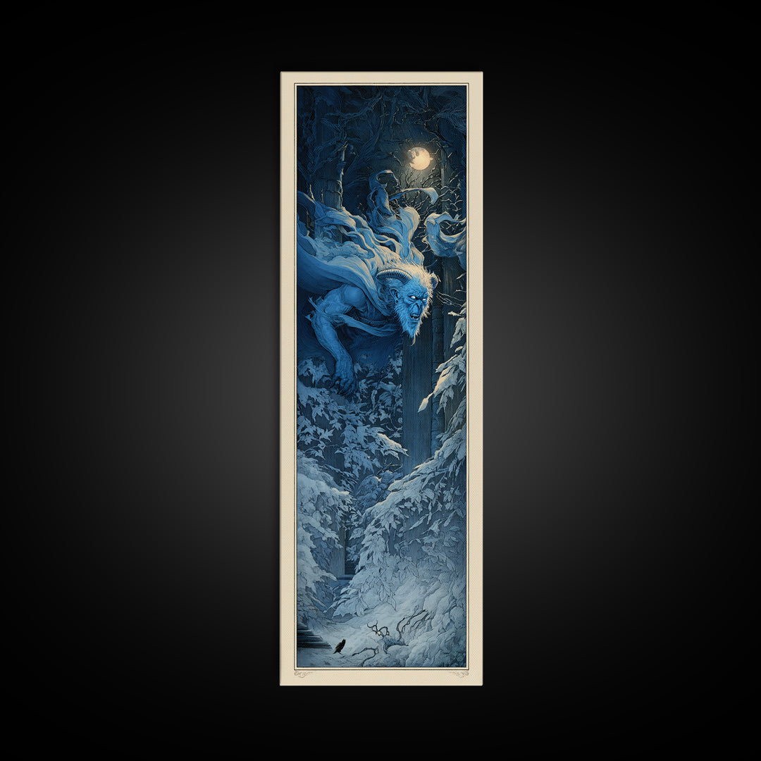 The Frost Goblin, Gothic Engraving Art, Tall Narrow Wall Art, Gothic Horror Wall Art, Framed Canvas Print, Halloween Wall Art
