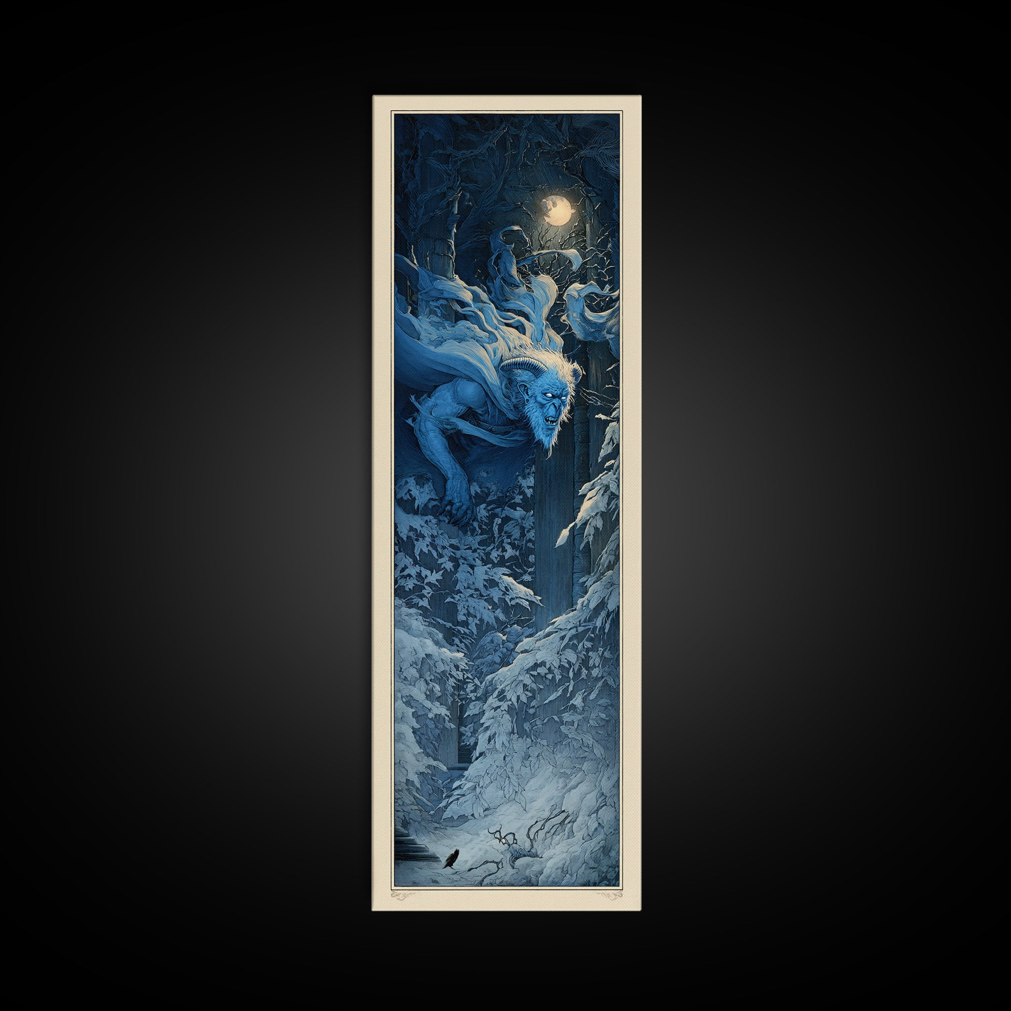 The Frost Goblin, Gothic Engraving Art, Tall Narrow Wall Art, Gothic Horror Wall Art, Framed Canvas Print, Halloween Wall Art