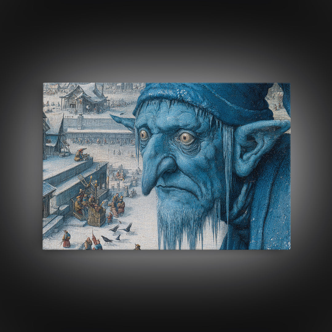 The Frost Goblin, Medieval Grotesque Art, Landscape Wall Art, Dark Fantasy Wall Art, Framed Canvas Print, Halloween Wall Art