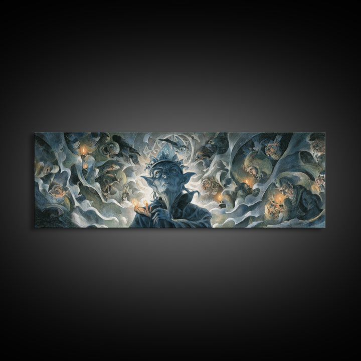 The Frost Goblin, Gothic Nightmare Art, Extra Wide Wall Art, Macabre Wall Art, Framed Canvas Print, Halloween Wall Art