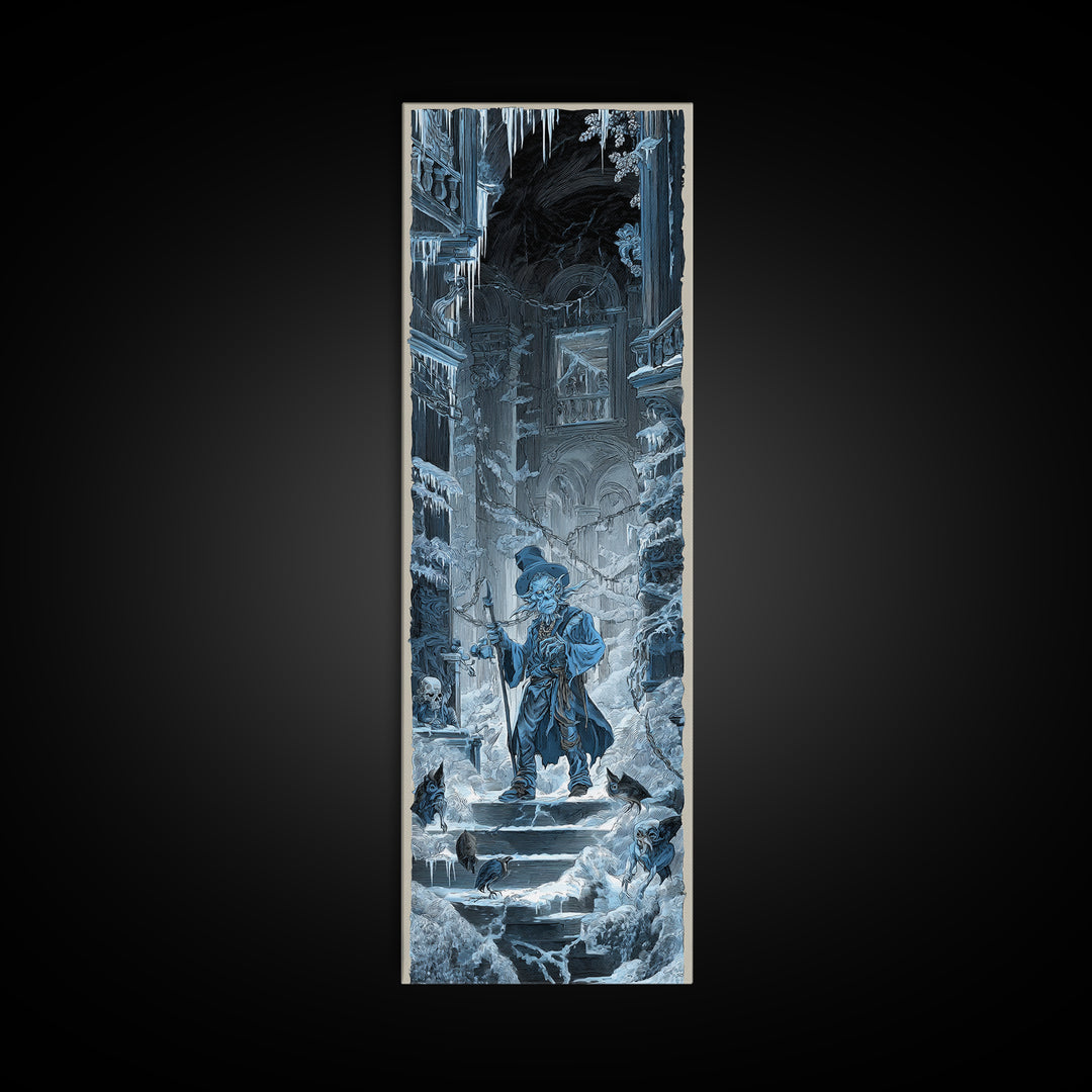 The Frost Goblin, Architectural Etching Art, Tall Narrow Wall Art, Gothic Horror Wall Art, Framed Canvas Print