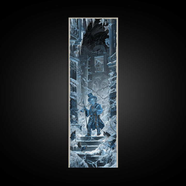 The Frost Goblin, Architectural Etching Art, Tall Narrow Wall Art, Gothic Horror Wall Art, Framed Canvas Print