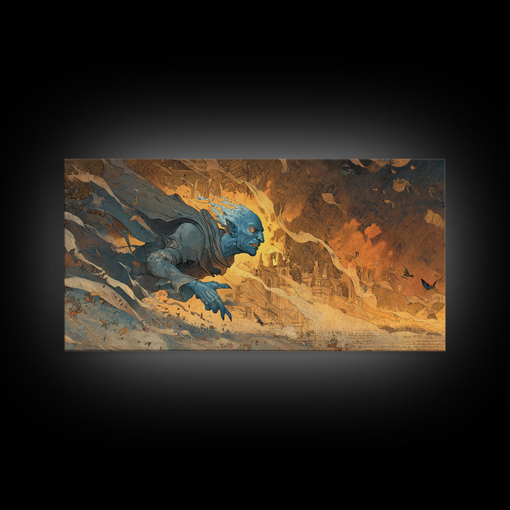 The Frost Goblin, Apocalyptic Romantic Art, Wide Panoramic Art, Macabre Wall Art, Canvas Print, Halloween Wall Art, Gothic Home Decor