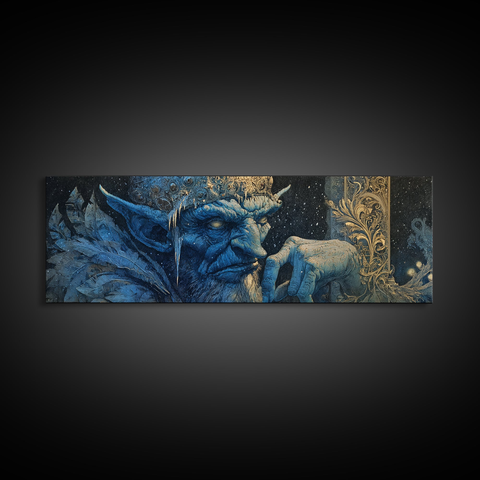 The Frost Goblin, Ornate Symbolist Art, Extra Wide Wall Art, Macabre Wall Art, Framed Canvas Print, Halloween Wall Art