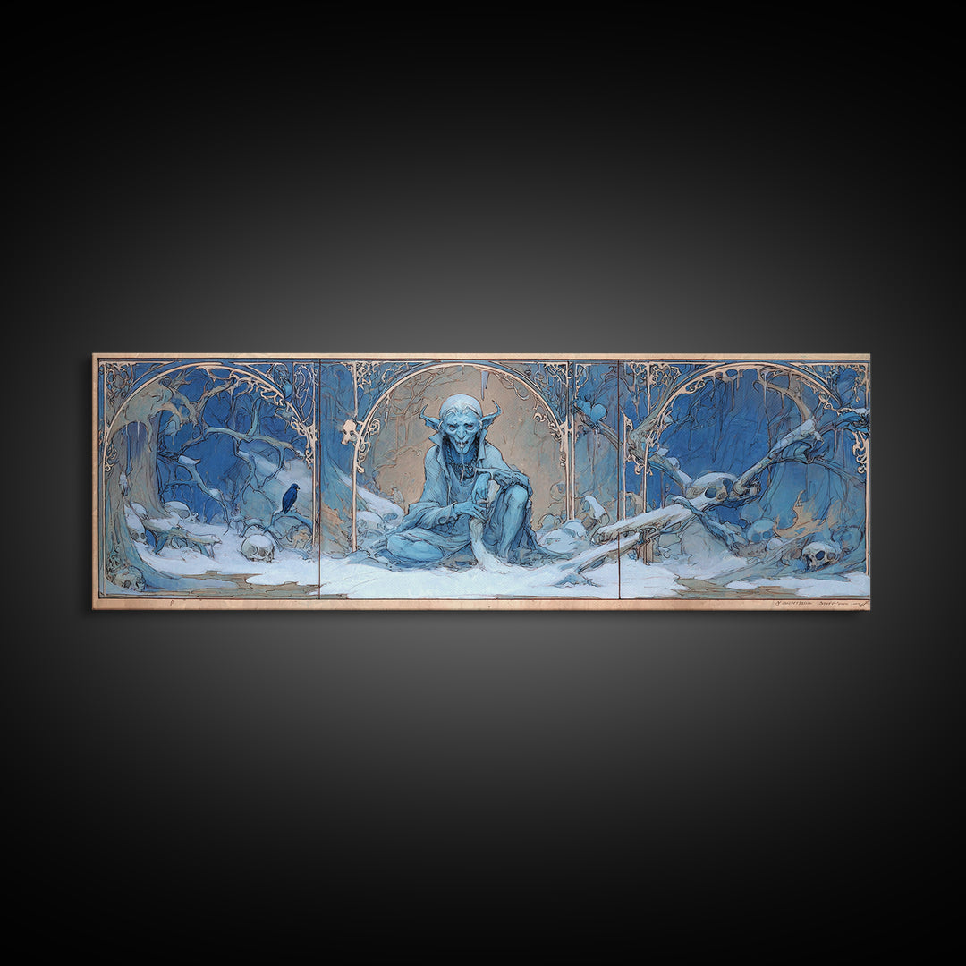 The Frost Goblin, Decadent Gothic Art, Extra Wide Wall Art, Macabre Wall Art, Framed Canvas Print, Halloween Wall Art